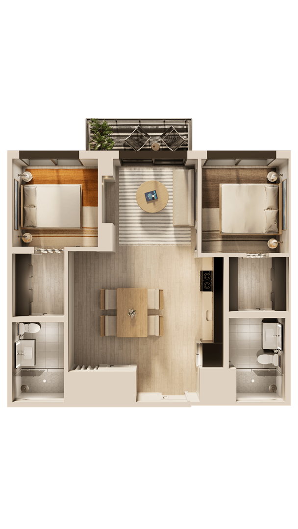 A cutaway view of a house showing the interior layout.